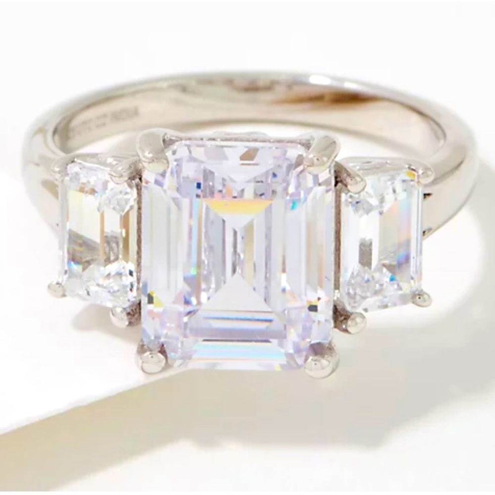*NEW* Diamonique x Kathy Levine Elegant Emerald Cut 3-Stone Ring